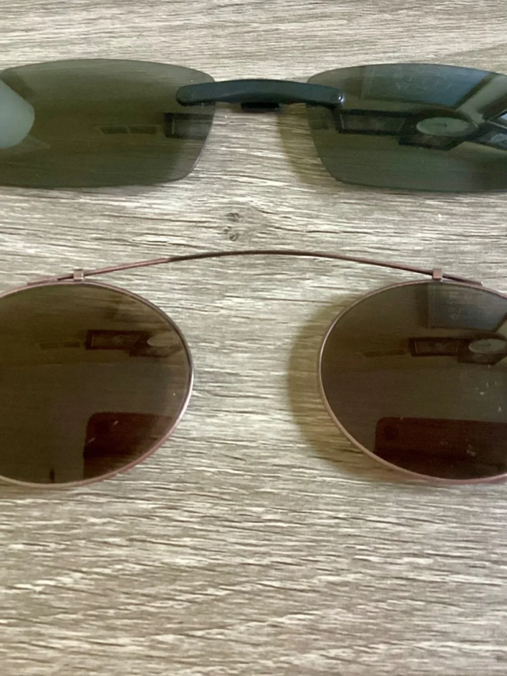 Lot Of 2 Vintage Clip On Sunglasses W/Hard Case OKO Round Rectangular Unisex